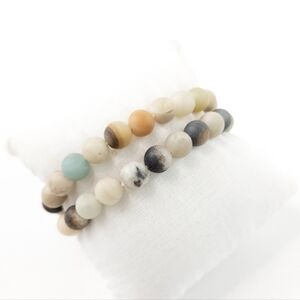 Natural Amazonite Agate Stone Bead Bracelet Pair